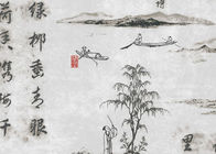Carta da parati ispirata asiatica di poesia cinese del paesaggio per la casa da tè/studio